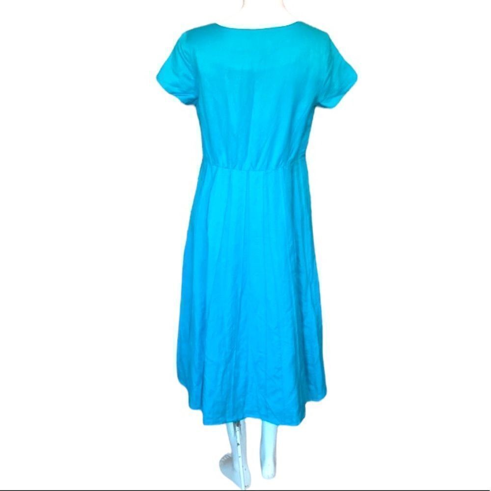 NWT Coldwater Creek Blue Linen Blend Pleated Short Sleeve Midi Dress Size 8 - Picture 2 of 10